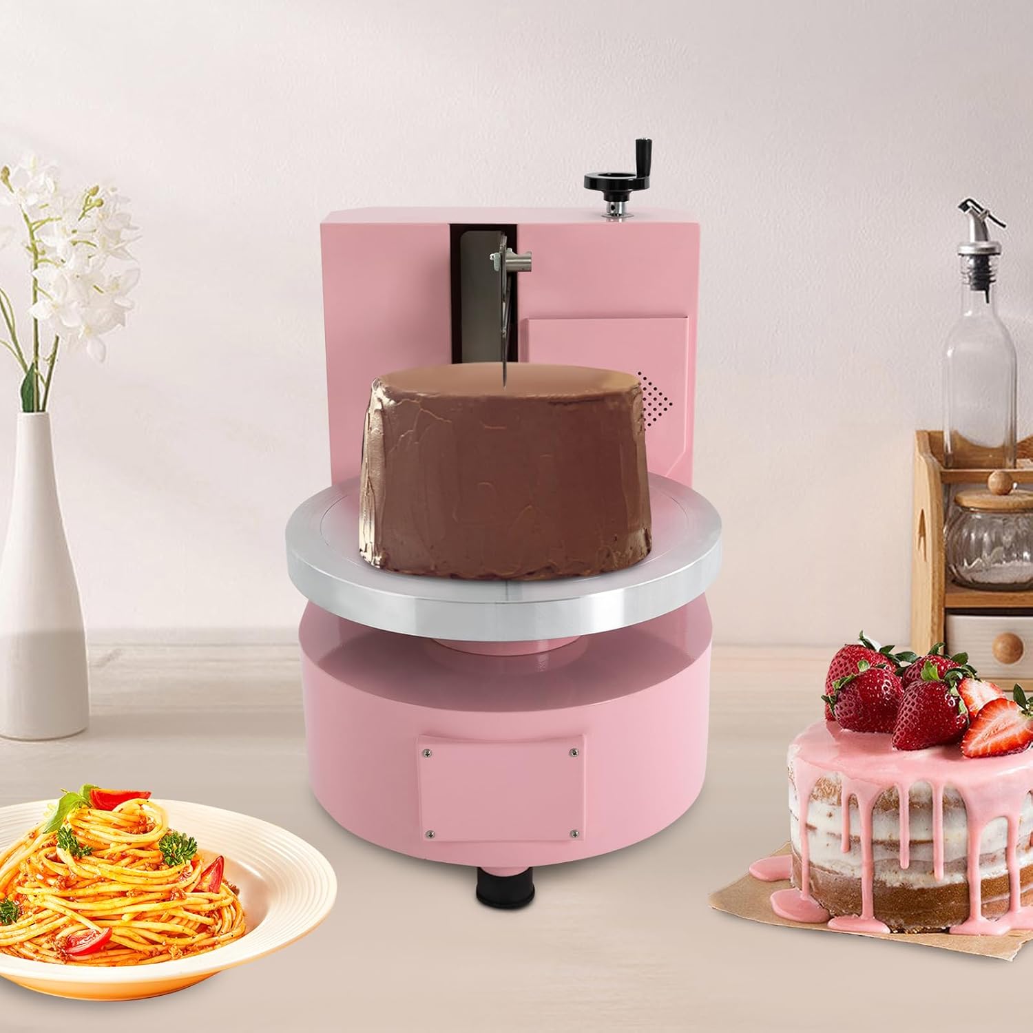 4-12inch Automatic Cake Icing Spreader, Cake Decorating Coating Machine, Birthday Cake Cream Smooth Coating Decoration Machine for Cakes, White Kitchen Baking Tool for Home Bakers & Decorators