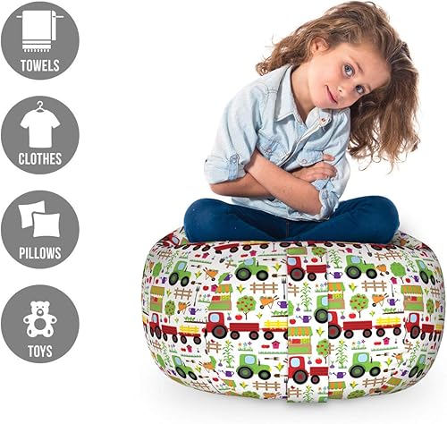 Miniatura 44 de Lunarable Silla de almacenamiento para adolescentes, coloridos patines de estilo retro, para actividades juveniles, para niñas y niños, divertido