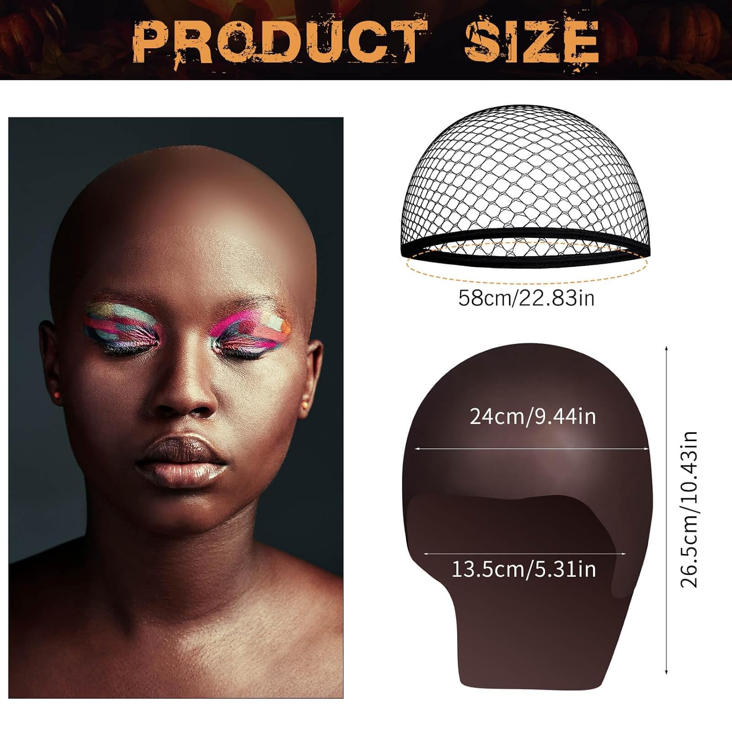 Dark Brown Bald Cap SFX Makeup Kit,Black Wig Cap with Professional Skin Water-Based Acrylic Adhesive(Bonding Glue) for Deep Skin Tones Men,Ideal for Halloween Costumes, Cosplay