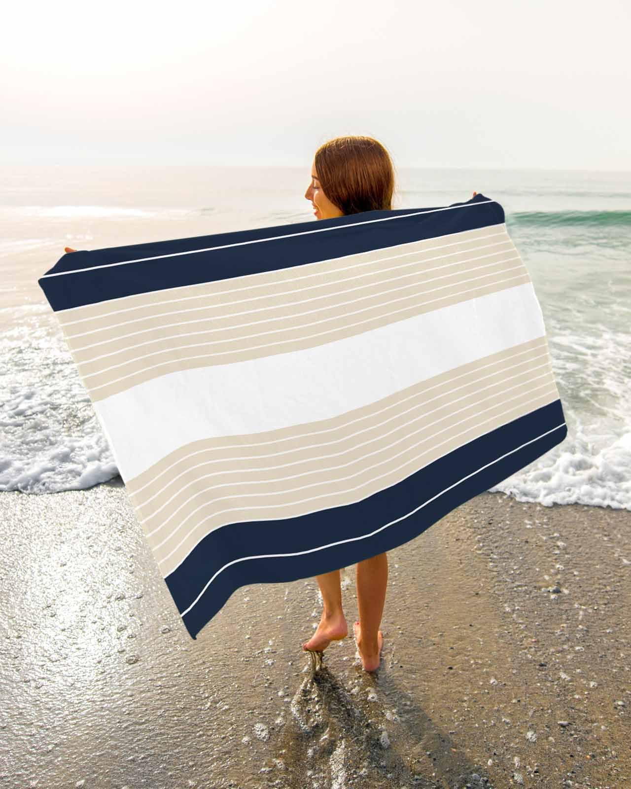 Amazon.com: Navy Blue Beige Stripe Beach Towels Oversized Super