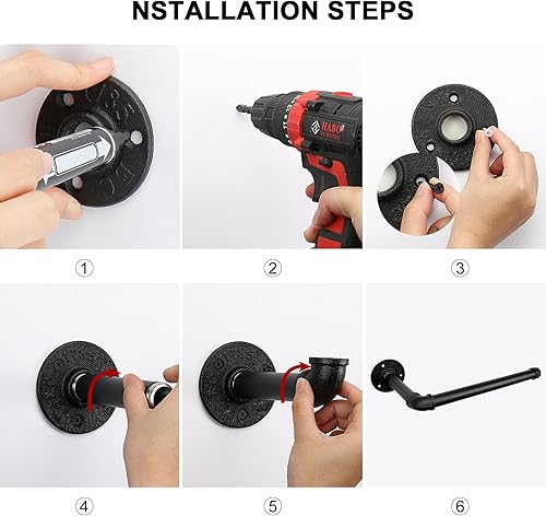 Miniatura 7 de Toallero de papel de cocina de tubo de hierro industrial, estilo vintage, granja, resistente, rústico, industrial, para montaje en pared, para