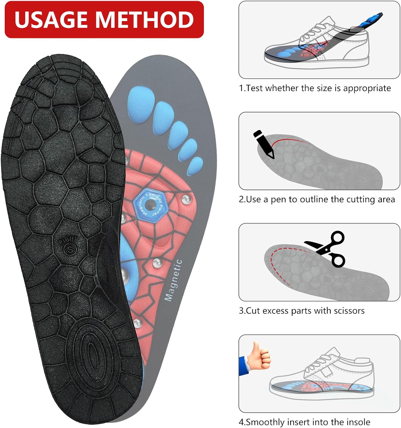 Magnetic Acupressure Insoles,Orthopedic Insoles,Relieve Tired can be Used by Both Men and Women (Red, M-US(9.5-10.5)) - Image 4