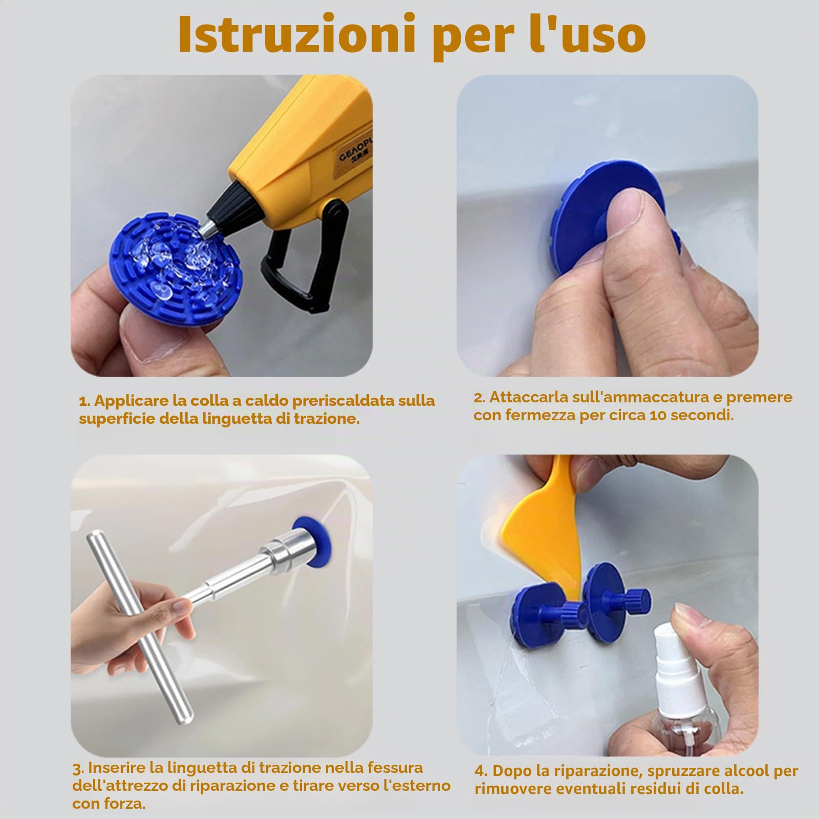 Zephyra Kit Rimozione Ammaccature Auto con T-Bar e 18 Ventose – Attrezzo Levabolli per Carrozzeria, Danni da Grandine – Riparazione Senza Verniciatura per Auto, Moto, Elettrodomestici