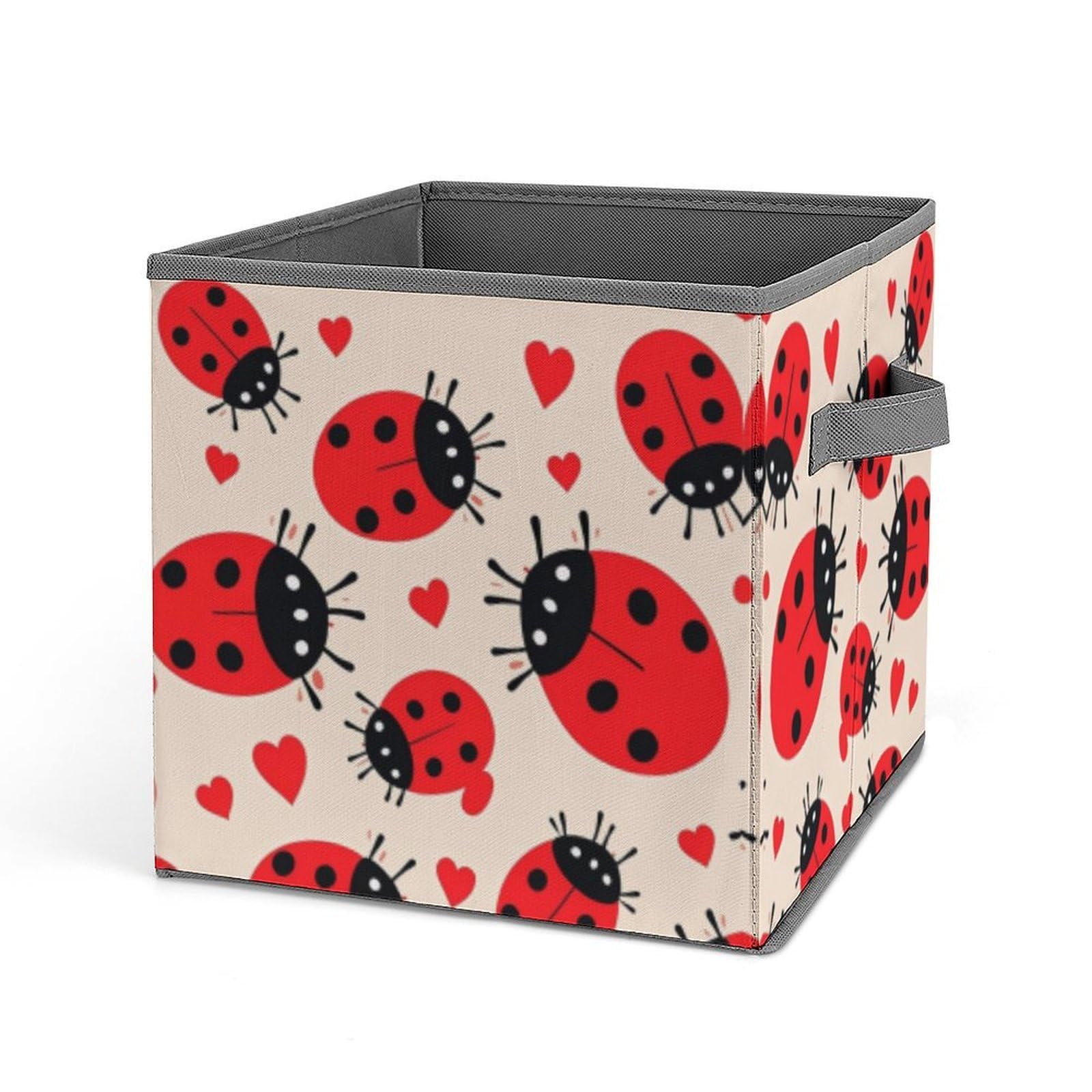 FekiLoot Ladybug Folding Storage Bins with Handles Large Fabric Storage Cube Storage Organizer Heavy Duty Closet Organizer Sturdy Collapsible Bin Foldable Baskets