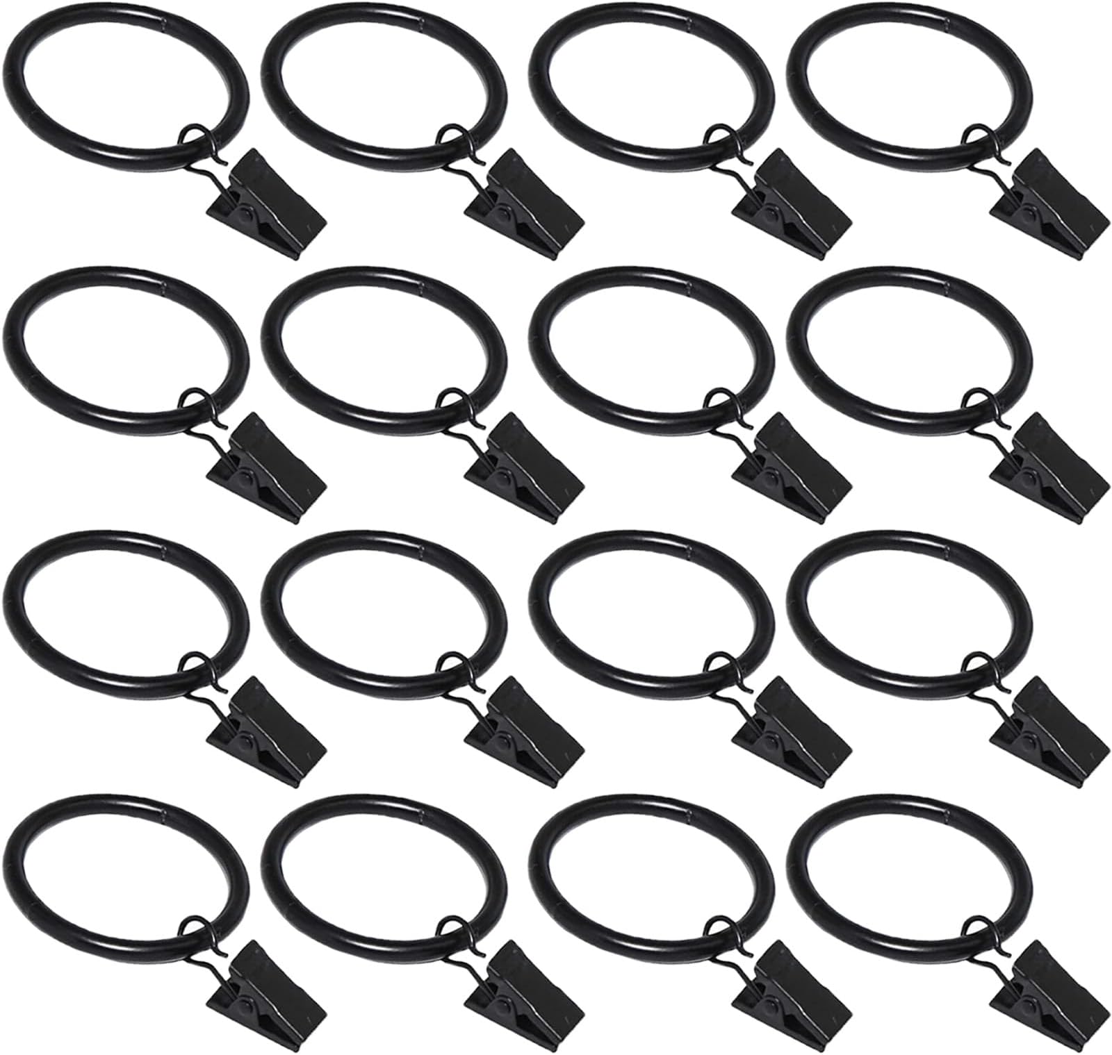16 Pack Curtain Rings with Clips, Window Clip Rings Black Curtain Hooks Hangers Clip Rings for Hanging Drapery Drapes Bows, Small 1.26 Inch in Diameter, Fits up to 1" Rod