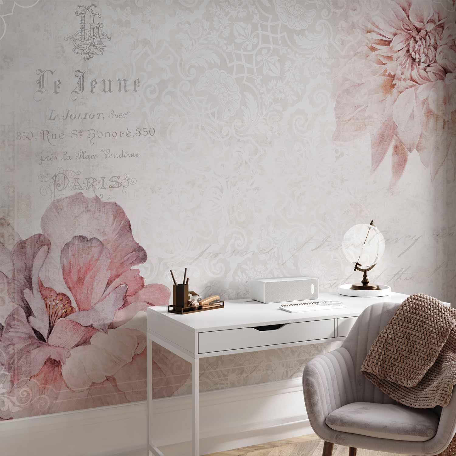 Carta Da Parati Adesiva Retro Fiori - Fotomurale 441x315 Cm, Design Botanico Per Pareti Moderne, Facile Applicazione