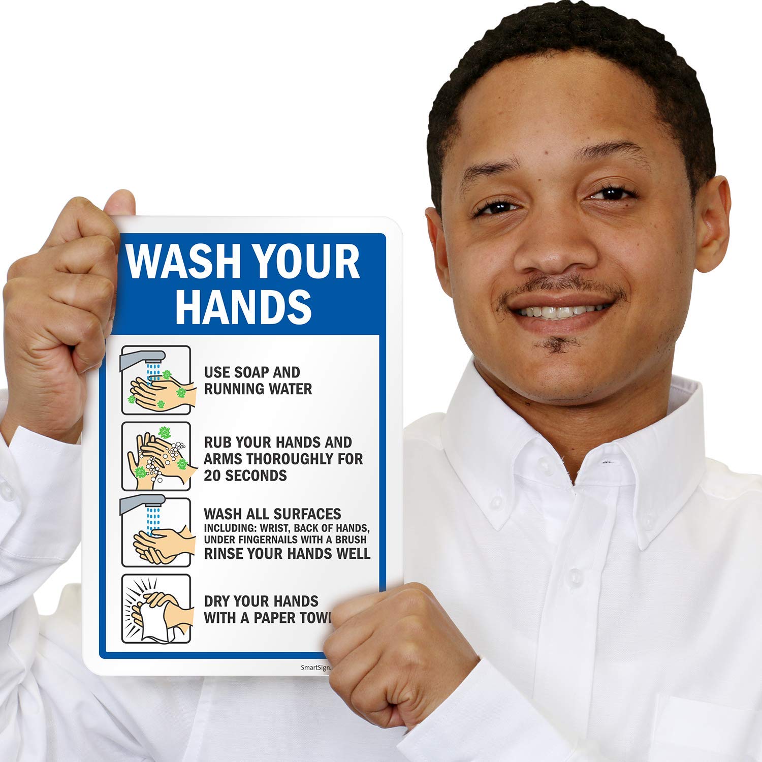 Crаzу Dеаlѕ SmartSign “Wash Your Hands” Hand Washing Instruction Labels | 7 x 10 Laminated Vinyl with Heavy-Duty Adhesive (Pack of 2)