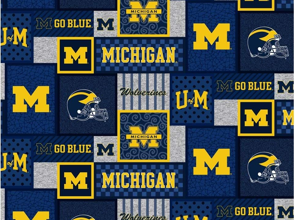 SYKEL ENTERPRISES University of Michigan Fleece Blanket Fabric with New Patch Design-Sold by The Yard