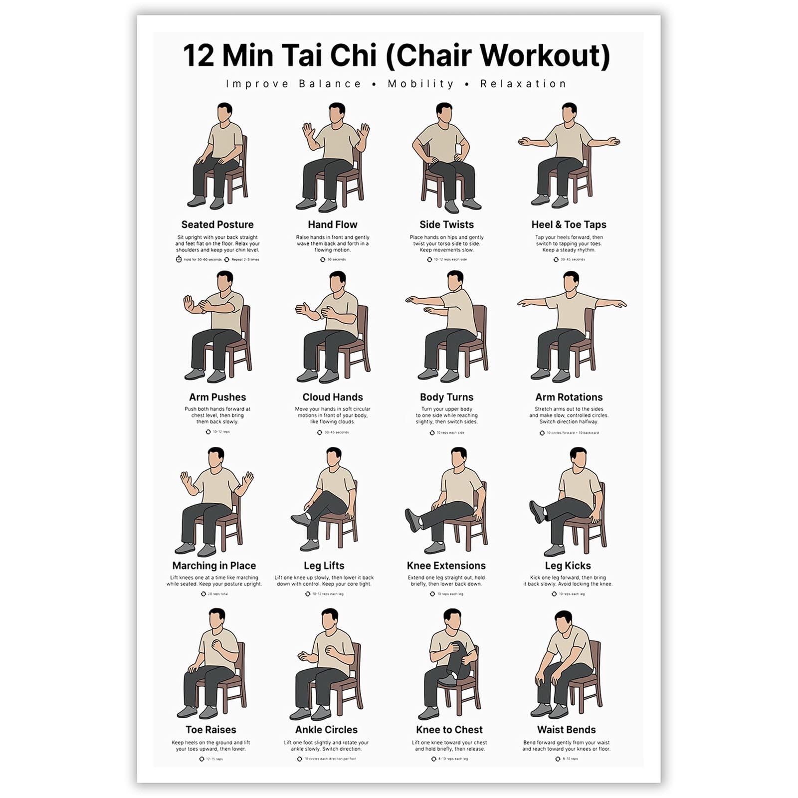 Tai Chi Walking Workout for Women Poster Balance & Mindful Movement Exercise Chart(8x12inchs，Unframed) — view 12