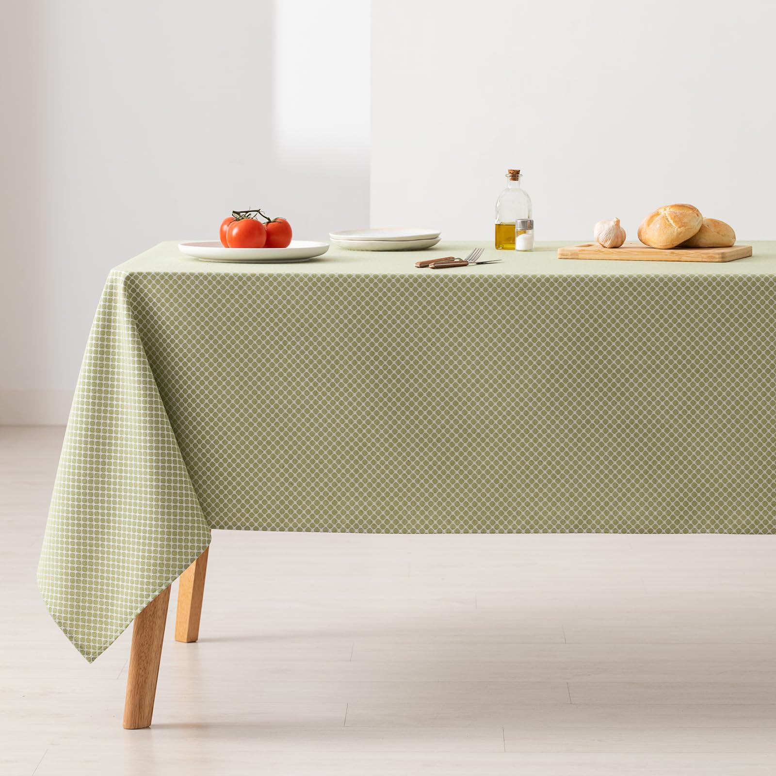 GAMUSI Stain Resistant Tablecloth Square Small Diamond Smooth Jacquard Waterproof 140 x 140 cm, Touch Fabric, Green - Image 4