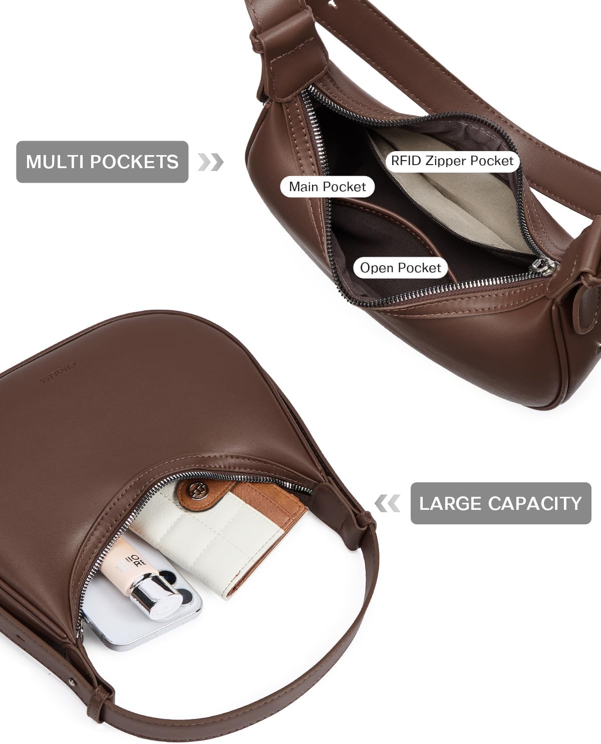 CHOLISS Shoulder Bag for Women RFID Vegan Leather Crescent Hobo Bag Clutch Underarm Purse Top-Handle Travel Handbags - Image 4