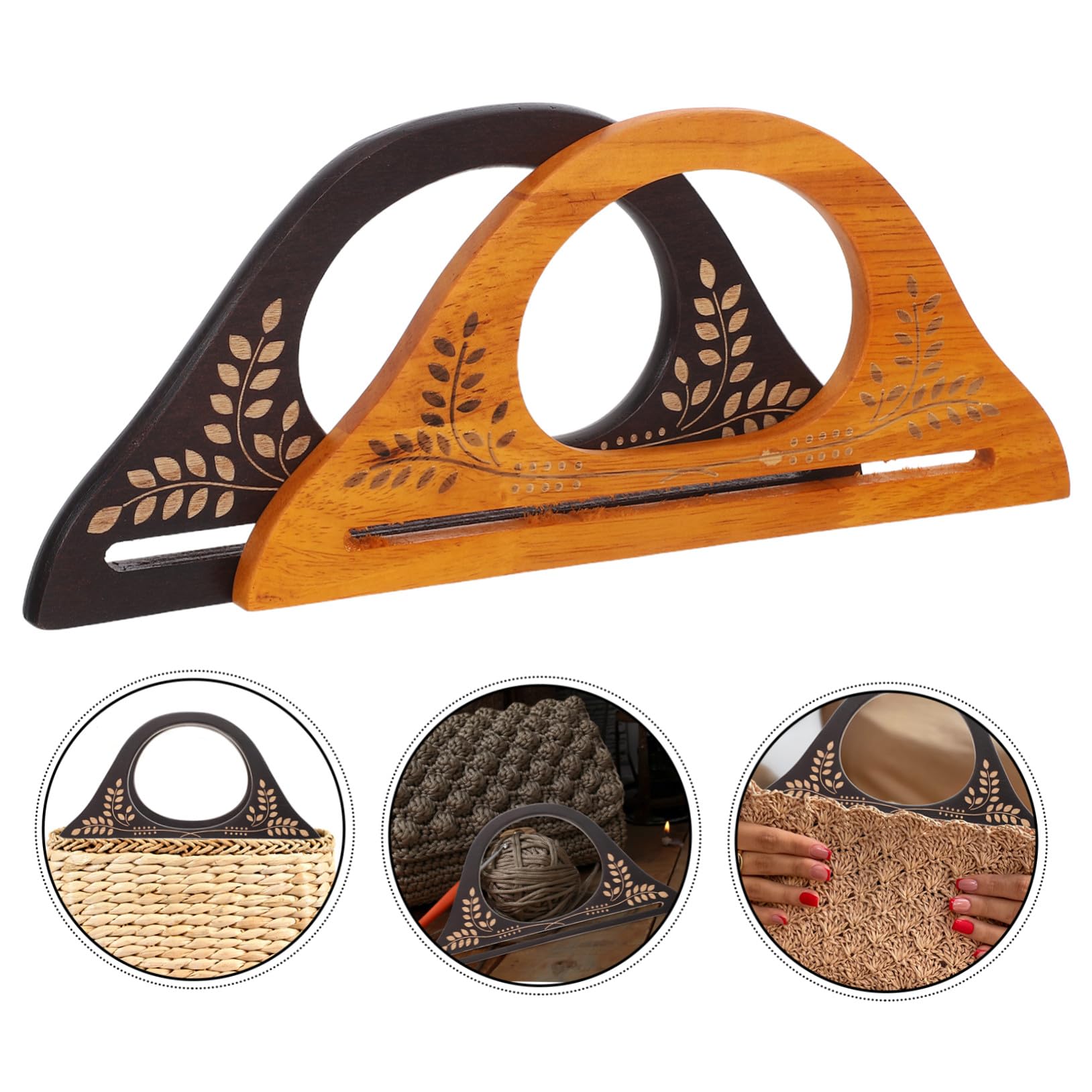 4 Piezas Asas de Madera Forma de D para Bolsos Mango de Repuesto para Bolsos de Paja y Ganchillo Accesorio DIY Vintage de Marrón Marrón