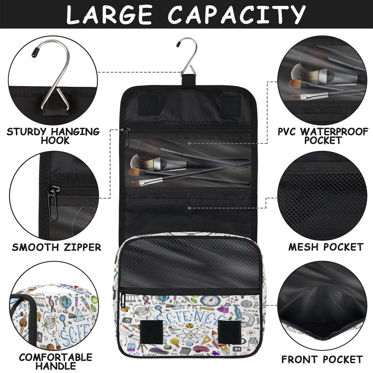 Fizyka Formuły Podróżna Kosmetyczka Formuły naukowe Torba na pranie Torba Unisex Wiszące przybory toaletowe Kosmetyczka Organizer do makijażu, wielobarwny, Jeden rozmiar