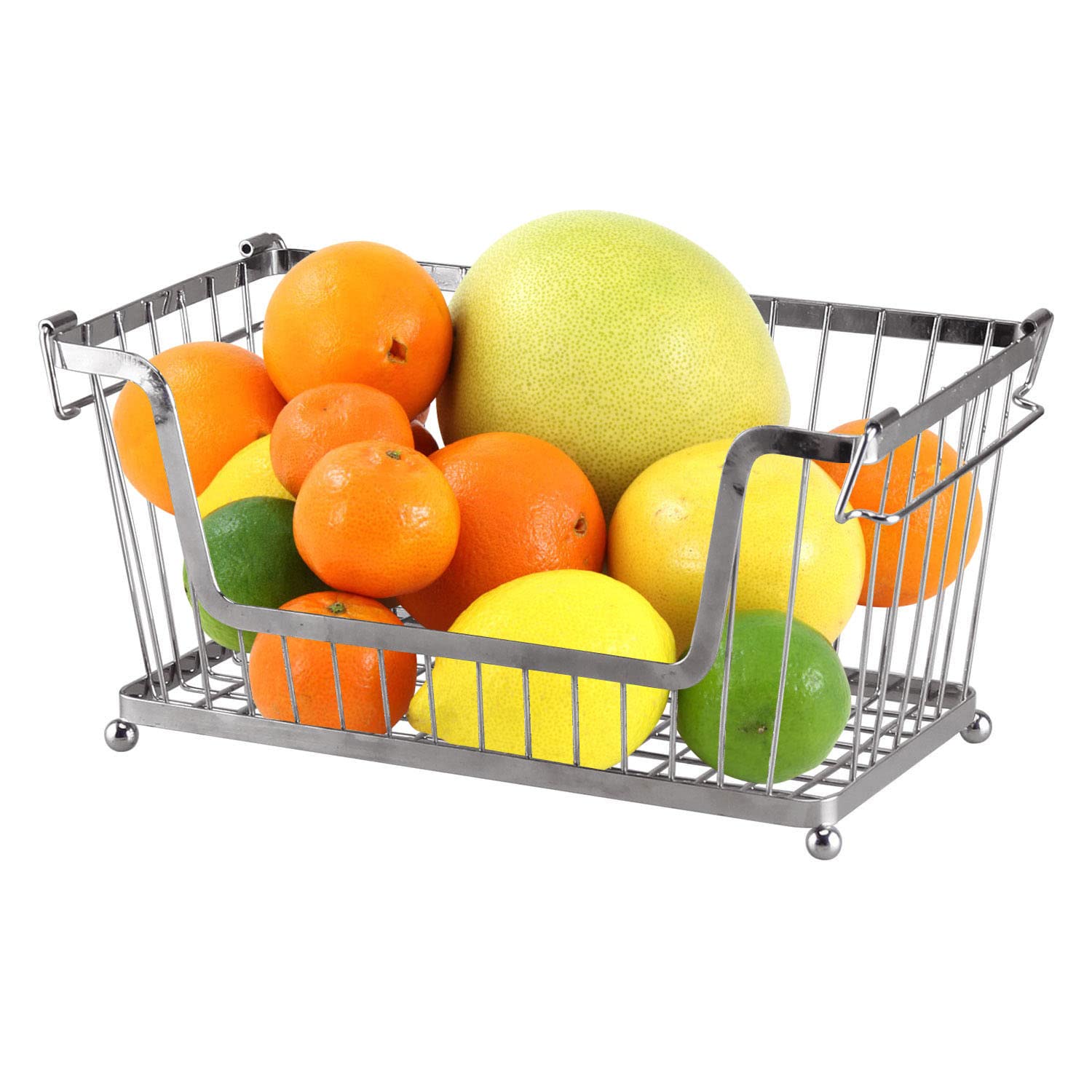 Greenfields® Silver Multi-Purpose Stackable Storage Wire Basket Stacking Shelves Fruit Vegetable Kitchen Bathroom Rack Stand Organiser With Handles