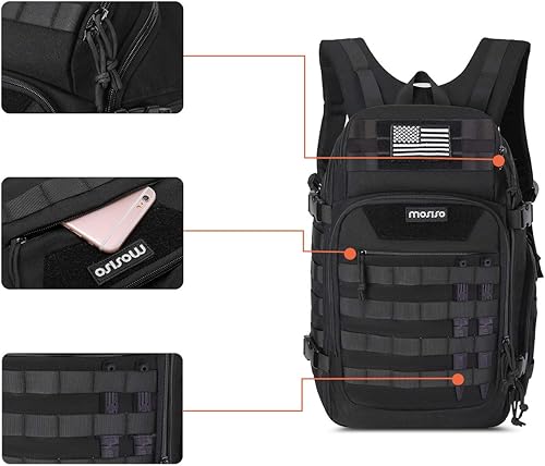 Vista 6 de MOSISO Mochila táctica 30L, mochila militar de 3 días de asalto Molle, Negro, talla única