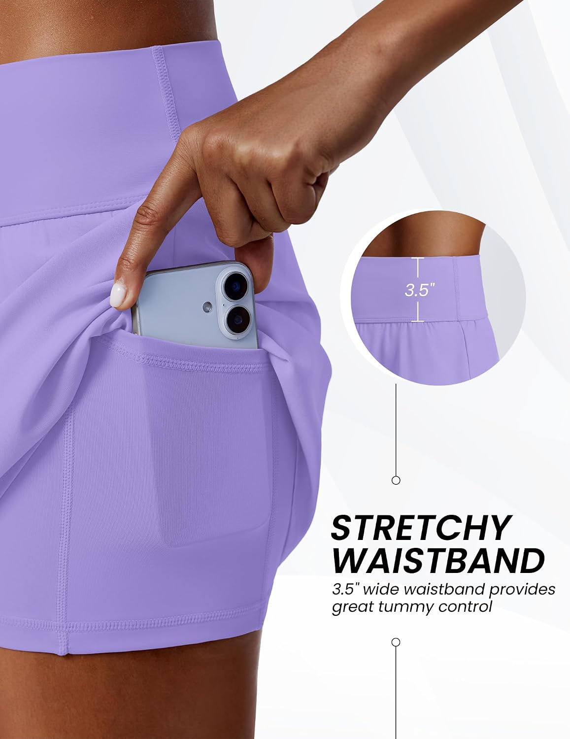 PINSPARK Tennis Skirts for Women High Waisted Golf Skirt with Shorts Pockets Lightweight Workout Athletic Skort A Line Casual Running Pickleball, Lilac X-Large