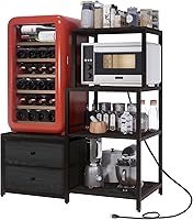 Vista 10 de Soporte para Mini Refrigerador con Almacenamiento, Soporte para Microondas y Mini Refrigerador con Toma de Corriente, Barra de Café, Estante