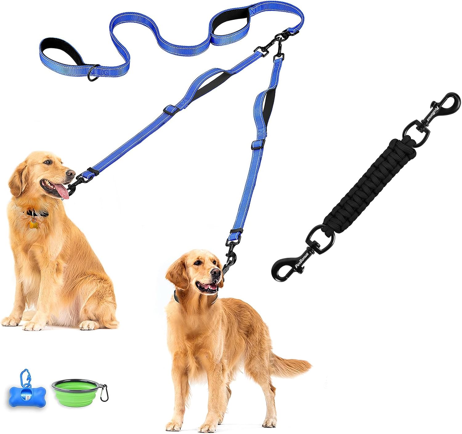 PetBonus Double Dog Leash and Dog Collar Safety Clip