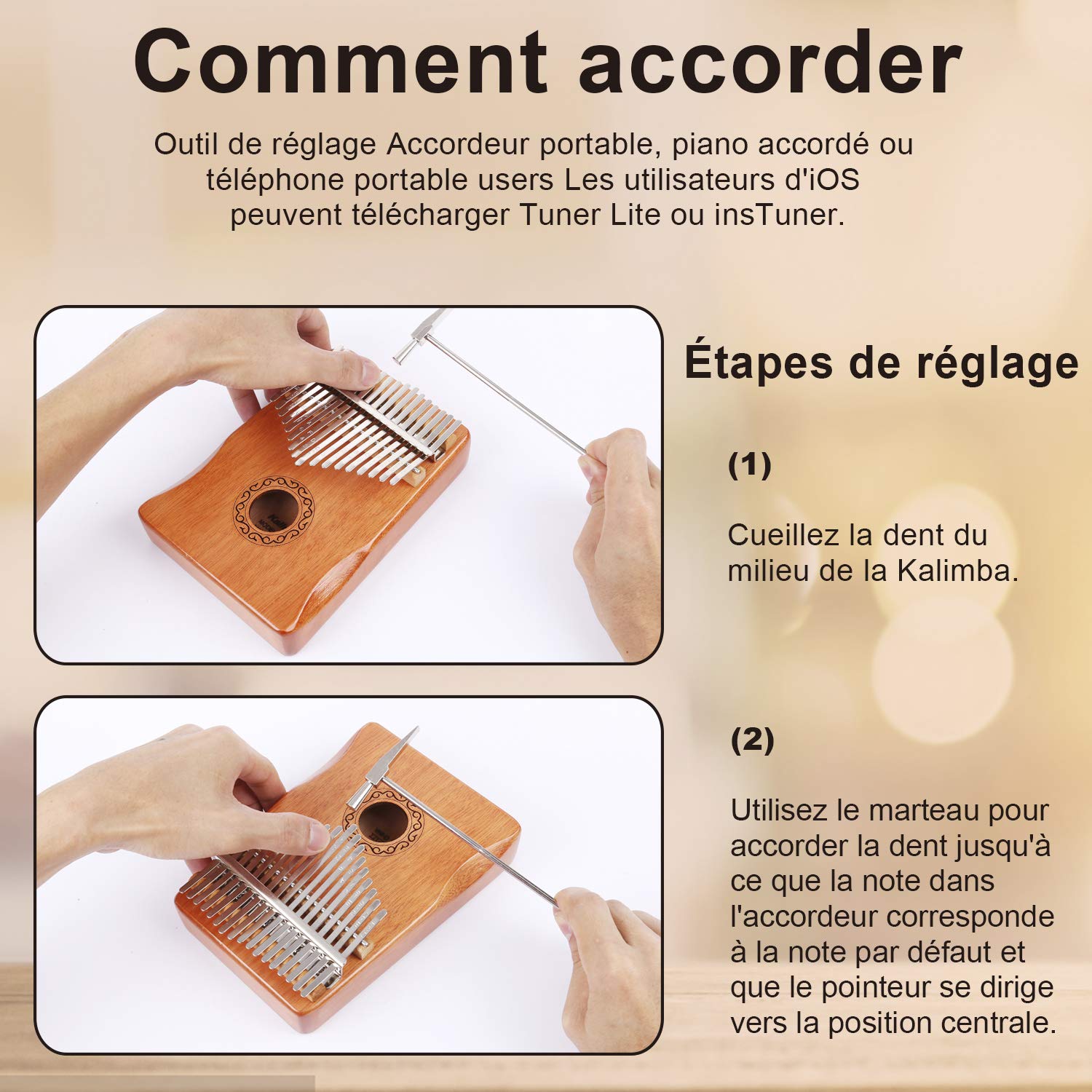 Kalimba 17 Clés Pouce Doigt Piano Portable Instrument de Musique avec Accessoires,Kalimba instrument avec tuning hammer pour enfants adultes débutants amateurs (Jaune)