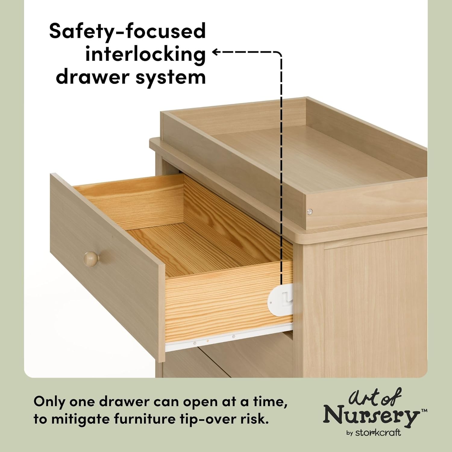 Storkcraft Rio 3 Drawer Chest with Changing Topper (Driftwood) – GREENGUARD Gold Certified, Premium Wood Dresser for Baby & Kids Bedroom, Safety Interlocking Drawers, Pre-Installed Tracks, Kids Chest
