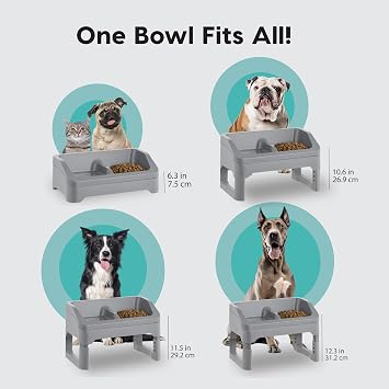 IRIS USA Elevated Pet Feeding Station, Adjustable, Double Bowls, Gray