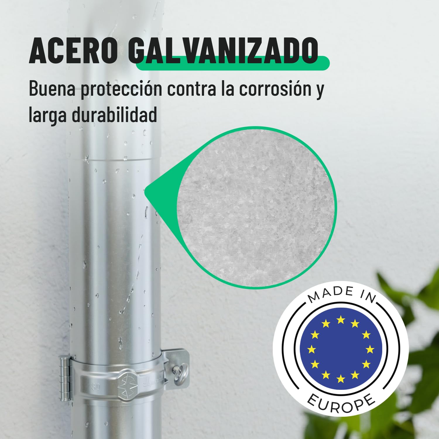 greate Kit Canaleta Agua 10,35 m con bajante galvanizado incl. | instrucciones - 280 Canalon zinc para caseta de jardín, cochera etc. - Canalones y Bajantes montaje fácil