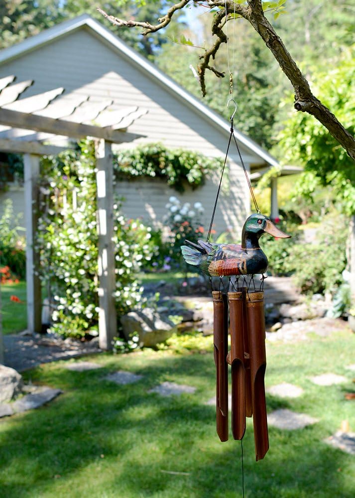 Wind Chime Bird Handcrafted Wooden Bamboo Mallard Outdoor Garden Decoration Lake Decor Gift Idea
