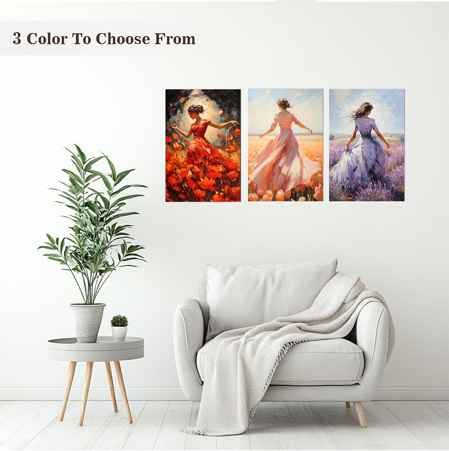 Girl Flower Wall Art Canvas Red Dress Woman Dance Prints Abstract Flower Field Painting Poster Elegant Woman Picture Oil Texture Style Artwork for Bedroom Living Room Home Decor(Por-02,16"x24")
