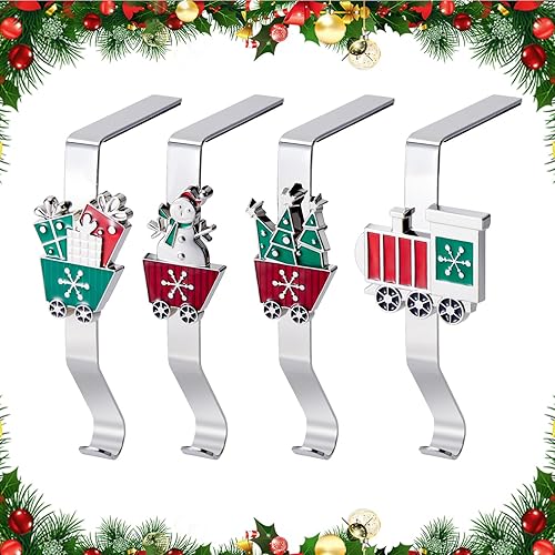 Miniatura 8 de Christmas Stocking Holders for Mantles Set of 4, Colorful Stocking Hangers for Fireplaces, 4 Pack Non-Slip Stocking Hooks for Mantle, Stocking,