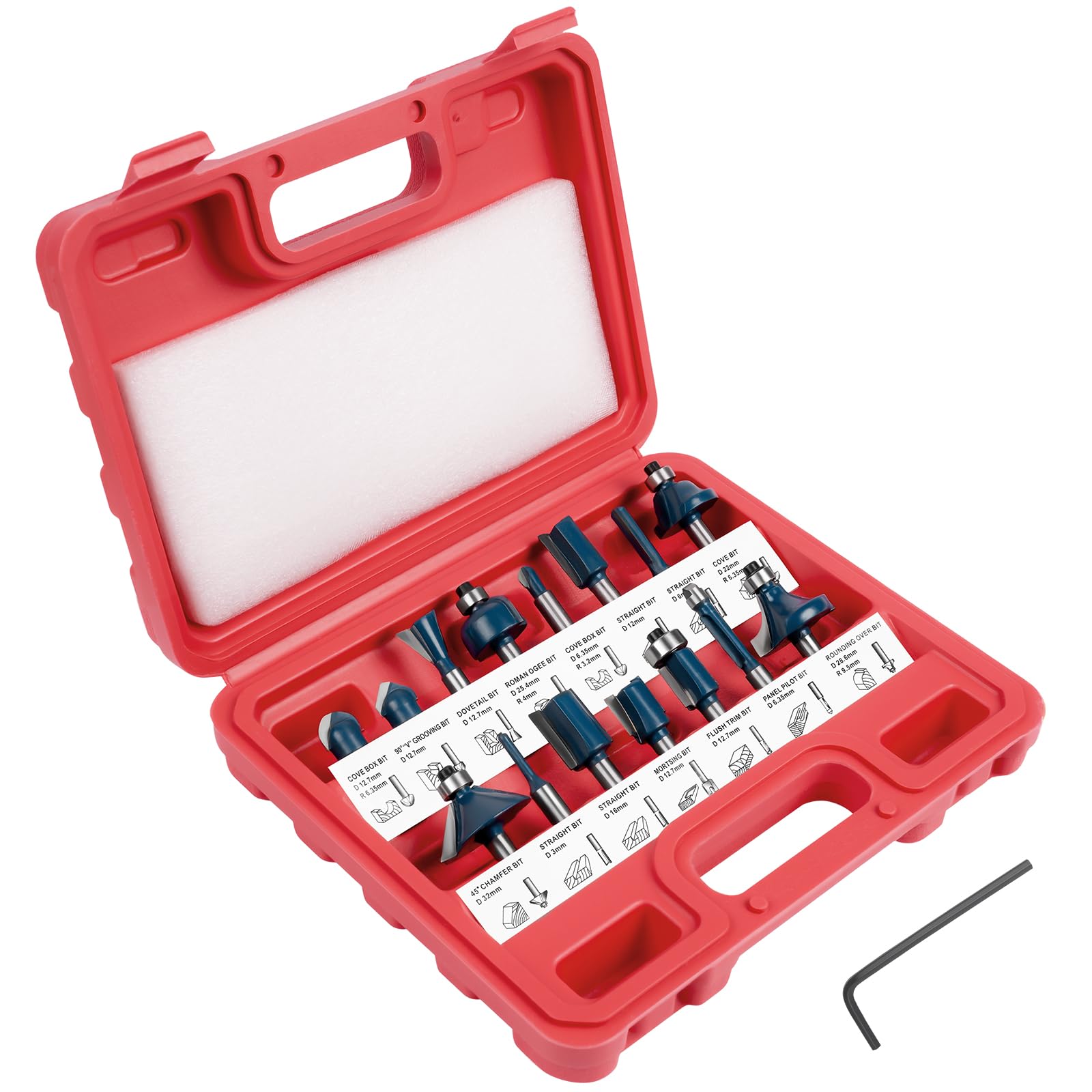 flintronic Fraises Defonceuse 6.35mm, Coffret de 15 Fraises Tige de 6.35mm 1/4", Coupe-outils pour Travail Bois à Pointe en Carbure de Tungstène, Tige Forets en Acier Forgé