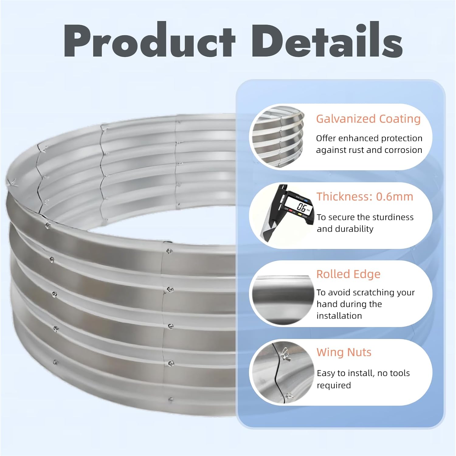 36 Inch Round Fire Pit Ring, Heavy-Duty Galvanized Steel Fire Ring for Outdoor Bonfires, Backyard & Camping, Rust-Resistant & Easy Assembly (3×3×1 FT)