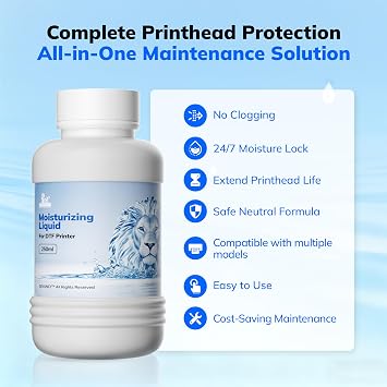 DTF Printer Moisturizing Solution 500ml Printhead Maintenance Fluid for Inkjet Nozzle Care & Clog Prevention, Compatible with Epson L1800 R1390 L805Extends Printhead Life