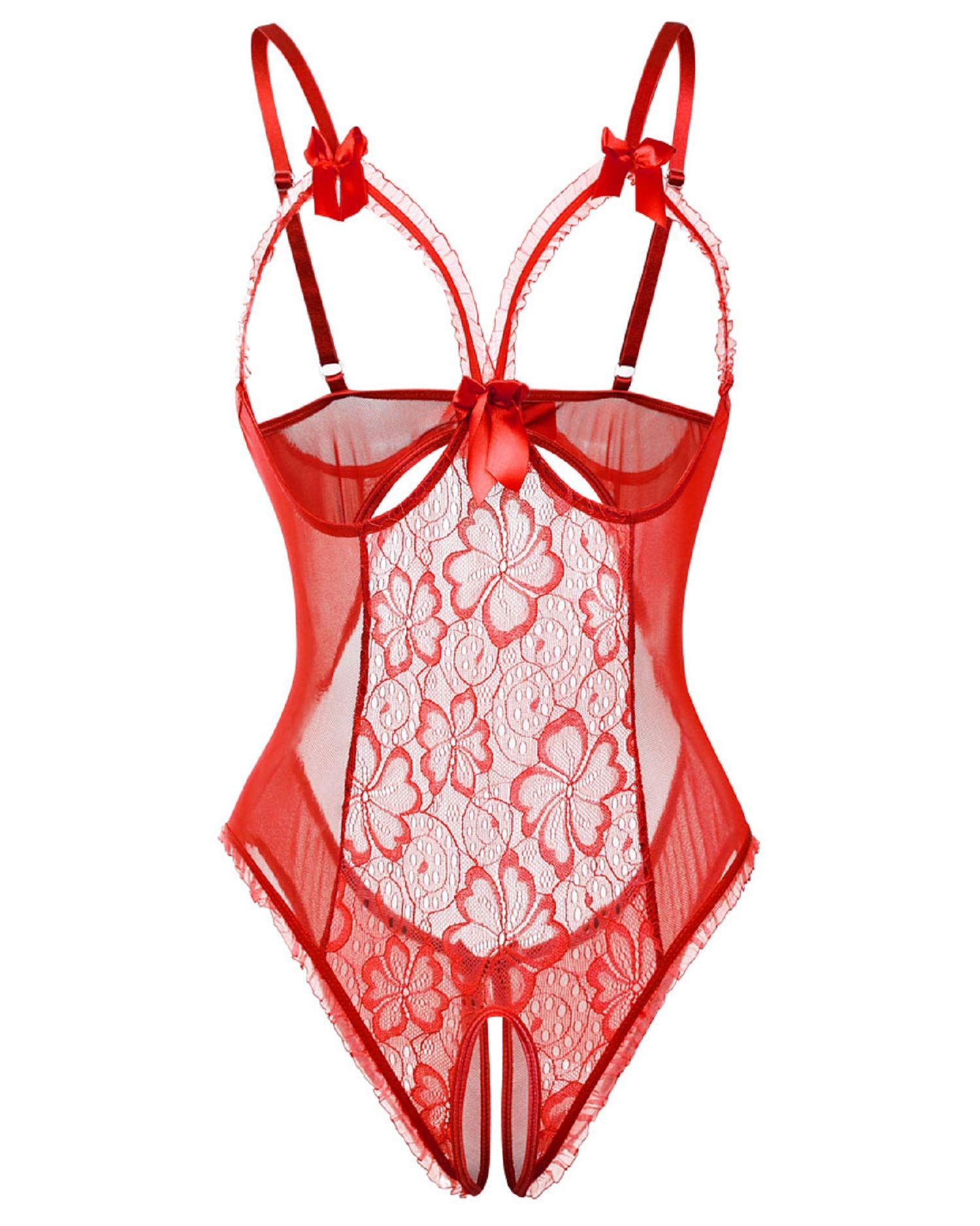 Voqeen Women Sexy Underwear Erotic Bodysuit Lace Underwear Exotic Tracksuit Open Ring Babydoll Underwear Outfit Perspective Pajamas Comfortable Sleepwear Suit - M - plain red