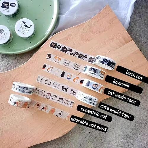 Miniatura 6 de Cat Washi - Juego de cinta washi de 0.591 in de ancho, cinta washi de ancho de 16 pies de largorollo, suministros para álbumes de recortes,