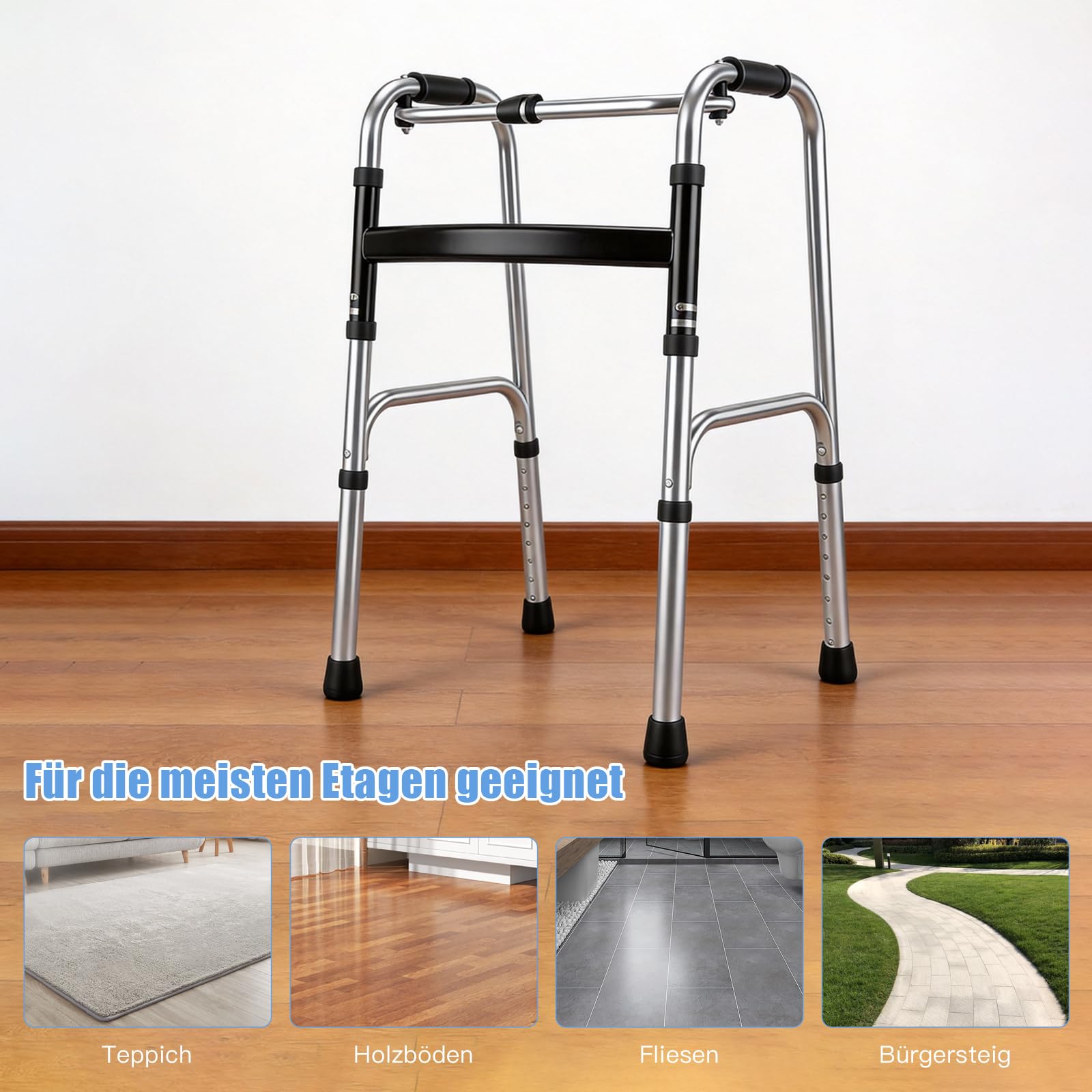 Andador ligero con bisagras, ayuda a caminar para personas mayores, altura ajustable de 73-88,5 cm, ligero y estable, soporte seguro para el uso diario y la rehabilitación