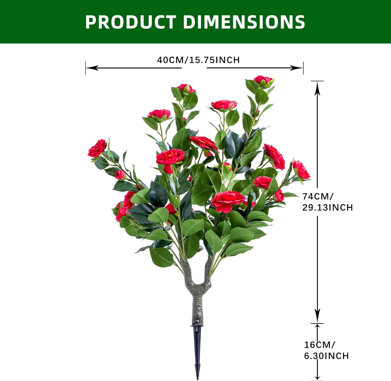 3 FT Artificial Topiary Flower Ball Trees with Ground Spike, Set of 4 Fake Camellia Flowers Shrubs with Stake for Outdoor, Red