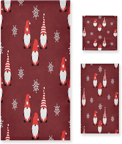 Juego de 3 toallas de gnomo de Navidad, toallas suaves altamente absorbentes con toalla de baño, toalla de mano y toalla para baño, hotel, gimnasio,