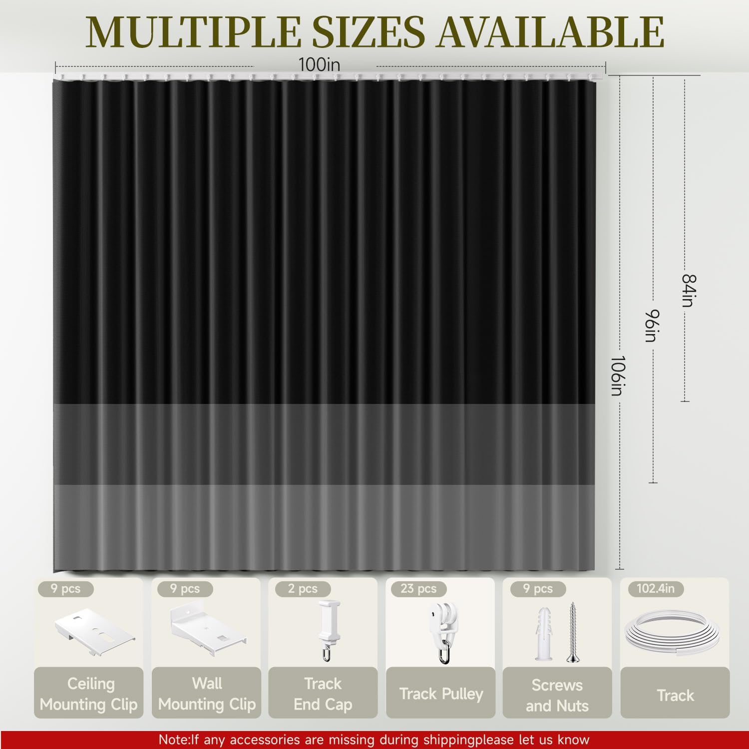 Room Divider Curtain with Ceiling Mount Track Blackout Curtains Thickened Ceiling Privacy Room Divider Screen, Flexible Ceiling Track Window Curtain Panels for Living Room Bedroom (Black W8.3 x L7ft)