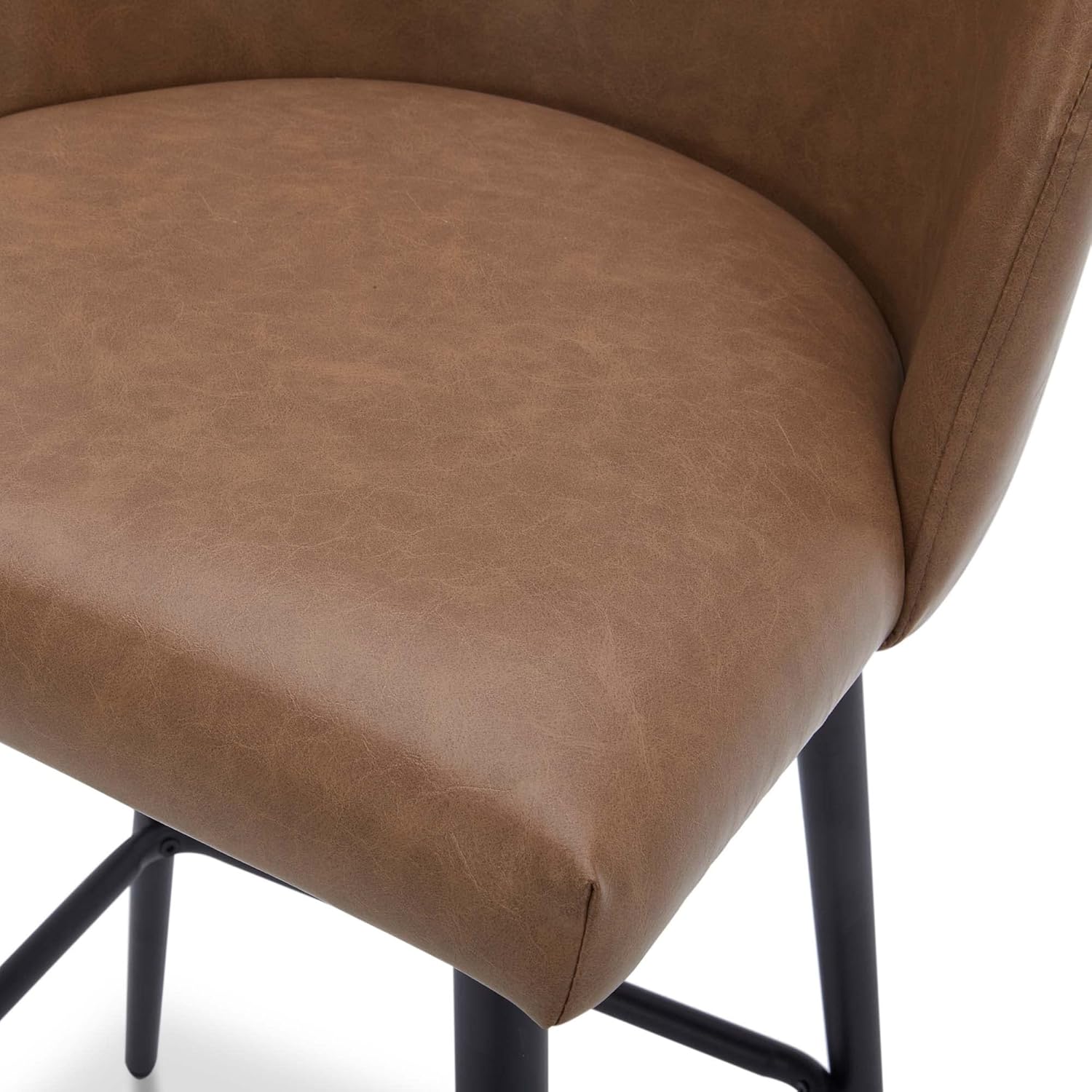 Saddle Brown Faux Leather Swivel Counter Stool with Metal Legs
