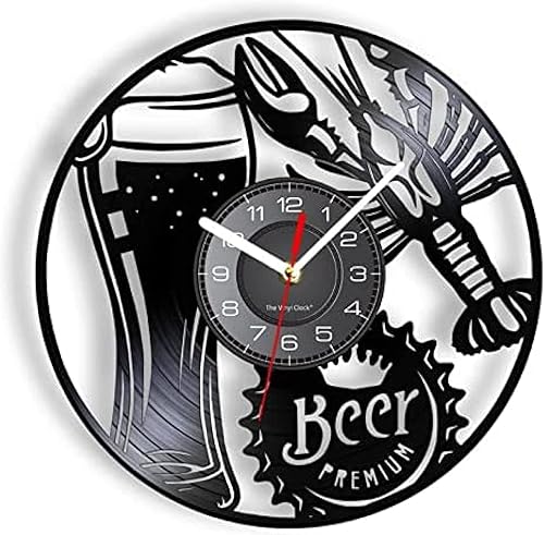 Reloj de pared con disco de vinilo de 12 pulgadas diseño moderno de cerveza y cangrejos para decoración de hogar bar pub cocina