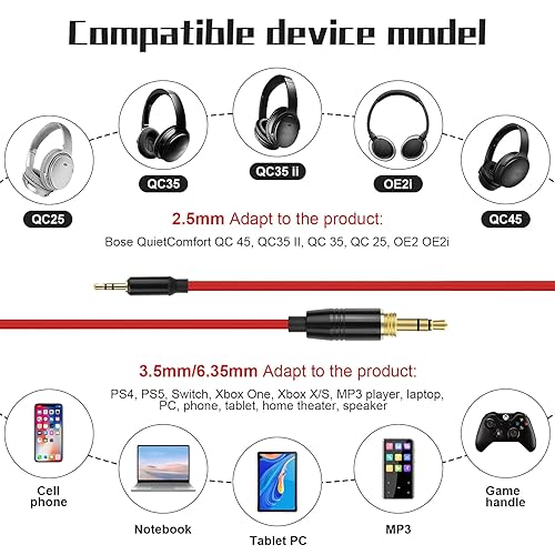 Miniatura 2 de Cable auxiliar de repuesto de 16 pies, 3.5 a 2.5 pulgadas, cable en espiral de alivio de resorte, compatible con auriculares Bose 700 QuietComfort