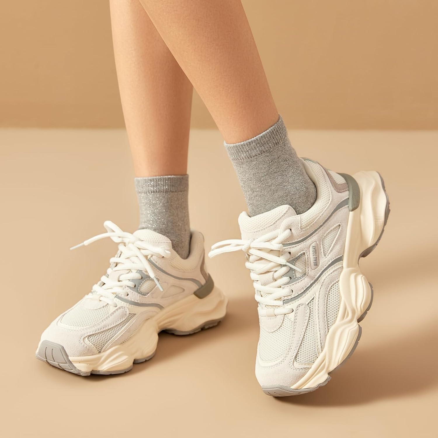 BEAU TODAY Womens Walking Shoes, Casual Fashion Wide Sneakers for Women, Comfortable Retro Walkikng Sneakers, Lightweight Breathable Non-Slip Trainer Workout Gym Athletic Running Shoes - Image 6