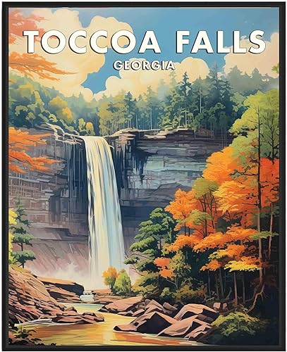 Póster artístico de Toccoa Falls Georgia, cascadas vintage, paisaje retro de montaña y lago, póster decorativo de paisaje natural para dormitorio,