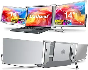 Laptop Screen Extender, 14" FHD 1080P IPS Laptop Monitor Extender, 315° Rotation Triple Portable Monitor for 13.5" -16.5" Laptops, Type-C/HDMI/USB-A Plug & Play for Wins, Mac, Android, Switch