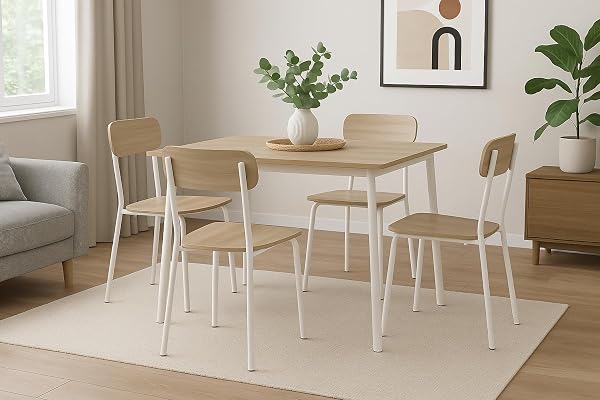 DUPI Table and 4 Chairs Set New XOBE, Made with Metal and MDF, Dining Table, Timeless Style Set (Taupe) 110x70 - 2