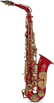 Roy Benson RBAS202R Eb Student Alto Saxophone, Red Body with Gold Keys