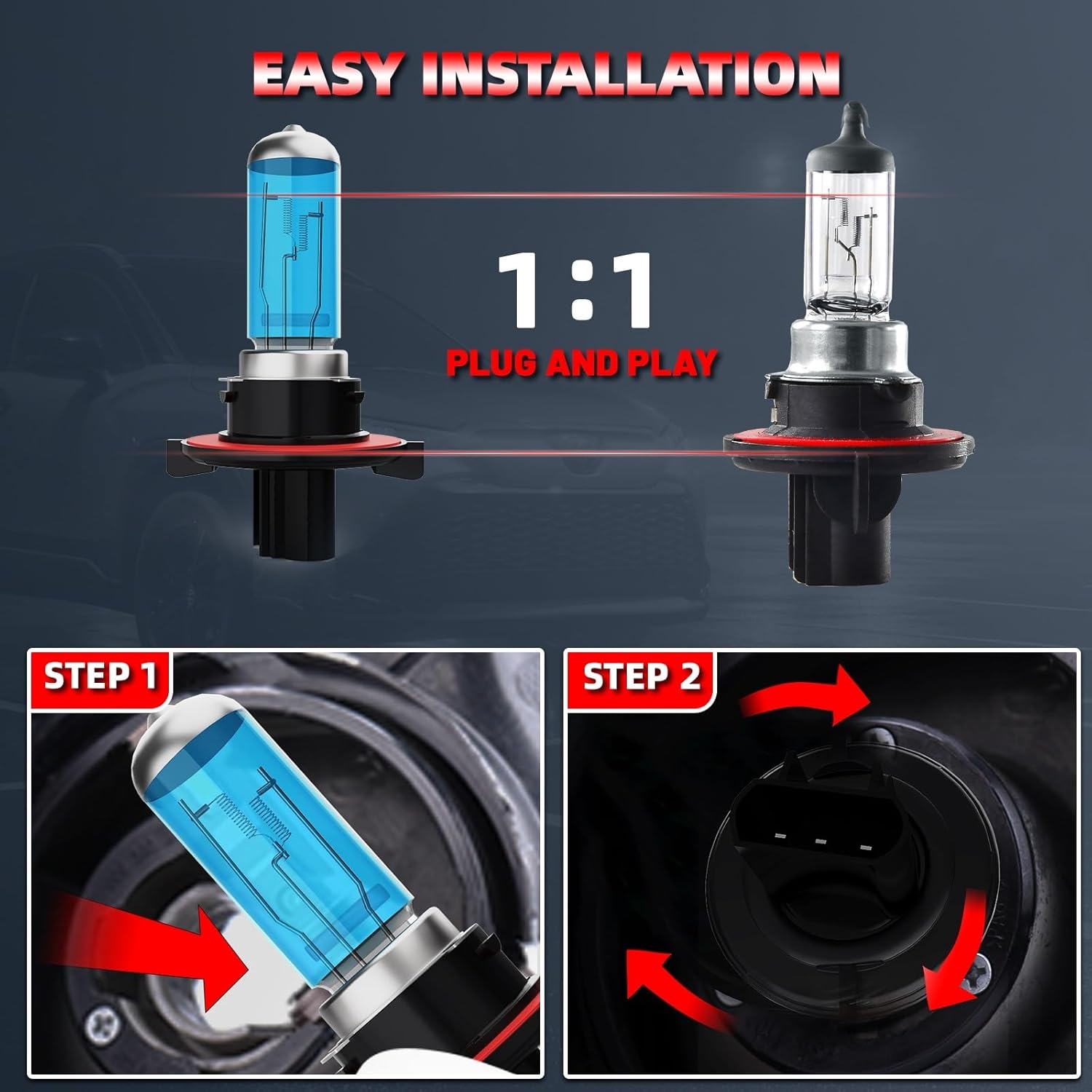 Light Bulbs Fit For Ford Flex 2009-2019, High Performance Halogen Headlight Bulb And License Plate Lights Combo, 9008 H11 High Low Beam Fog Lights, 6000K White Light, Pack of 6