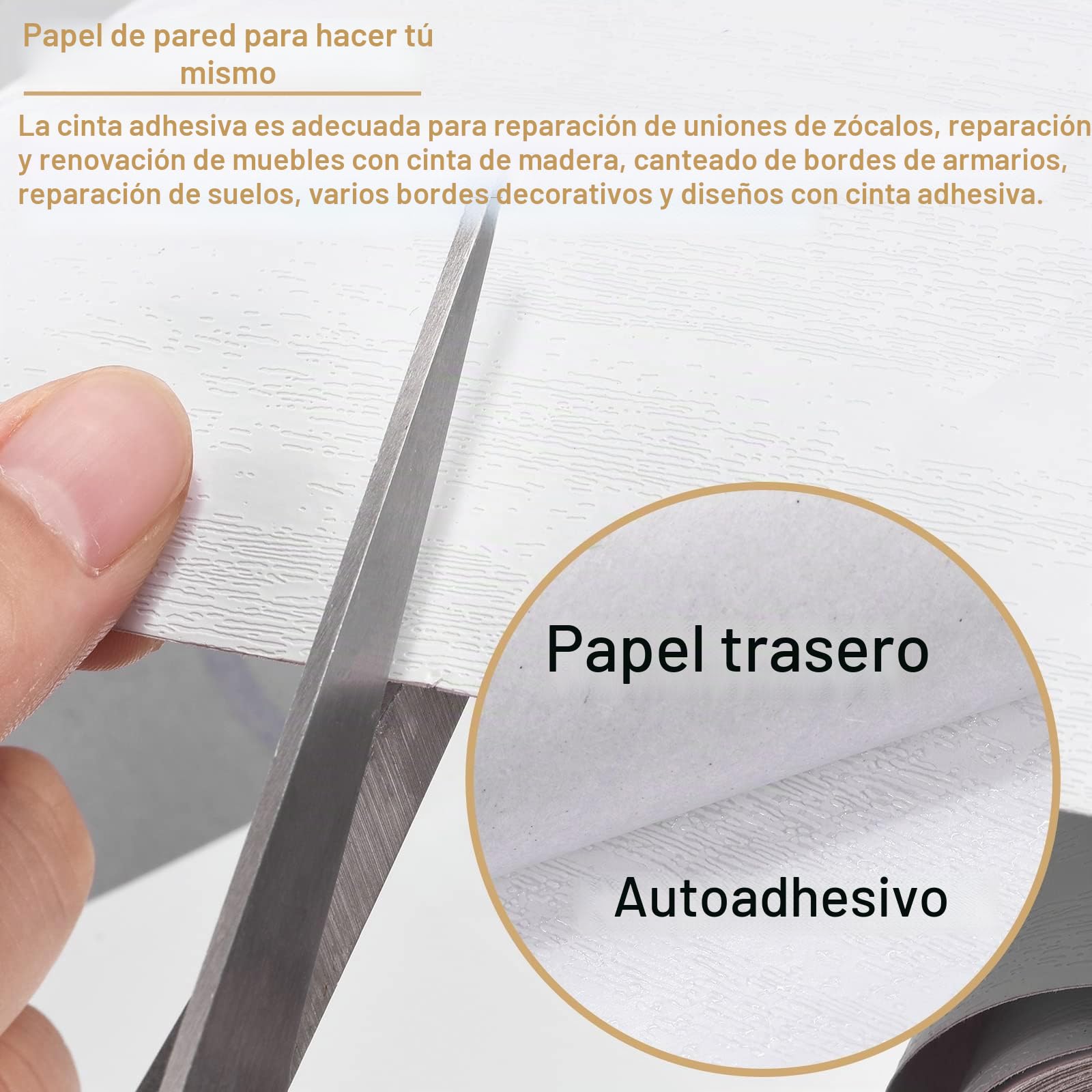QUARKZMAN Madera Grano Cinta 4.72" x33 Pies Pared Papel Borde Adhesivo Autoadhesivo Madera Grano Reparación Parche con Raspador para Pared Esquina Mesa Puerta Sofá Muebles (Blanco)