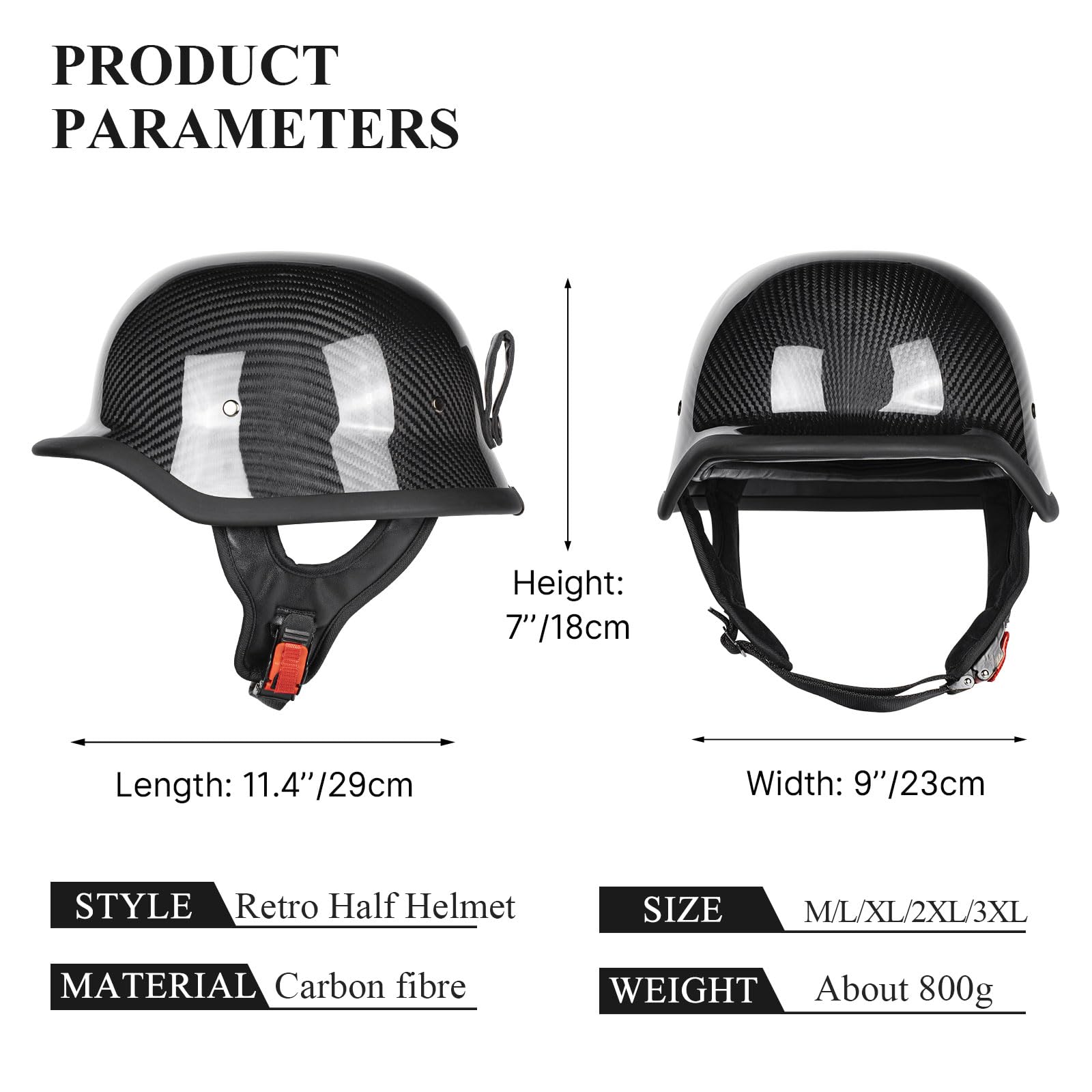 Amazon.com: Kaese Retro German Style Carbon Fiber Motorcycle Half Helmets  DOT Certified (M) : Automotive