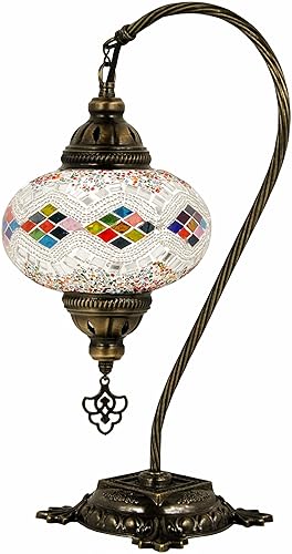 Miniatura 4 de Turkish Lamp Mosaic Table Lamps | Turkish Moroccan Lamp with Bronze Base | Handmade Swan Neck Tiffany Night Lamp | Mosaic Glass Bedside Night Lamp